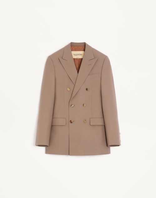 Valentino - Valentino Double-breasted Jacket In Natté Wool - Beige - Man - Coats And Blazers