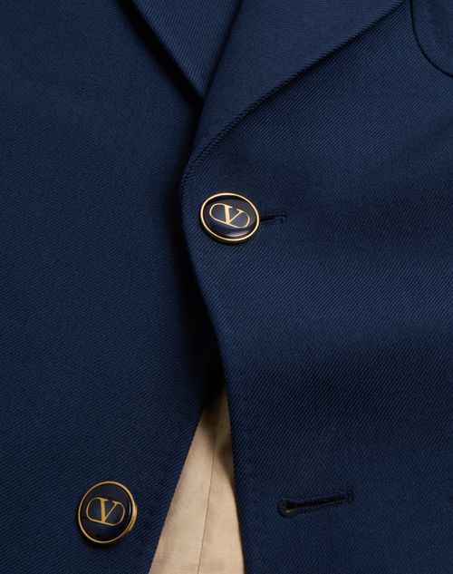 Valentino - Single-breasted Wool Gabardine Jacket - Blue - Man - Coats And Blazers