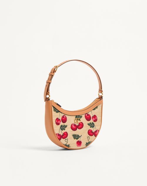 Valentino Garavani - Vlogo Signature Mini Hobo Bag In Jacquard Raffia With Cherryfic Pattern - Natural/red - Woman - Shoulder Bags