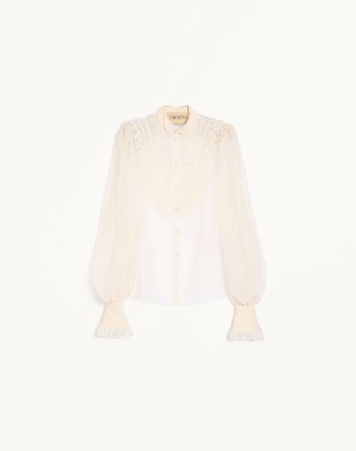 Valentino Embroidered Organza Shirt Woman Vanilla 38 In Neutral