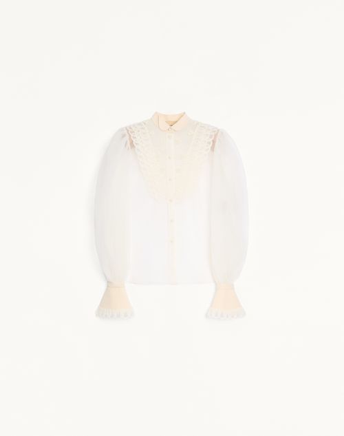 Valentino - Embroidered Organza Shirt - Vanilla - Woman - Shirts And Tops