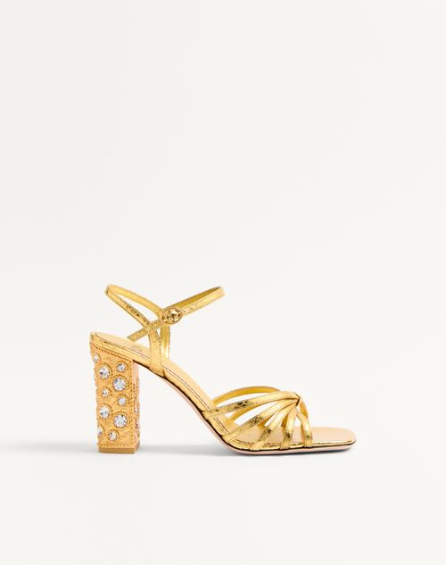 Valentino Garavani Preshoes Sandal In Laminated Ayers With Crystals 90mm Woman Antique Gold/crystal 36