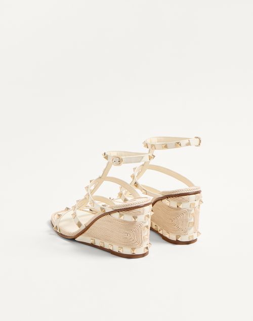Valentino Garavani - Rockstud Wedge Sandal In Calfskin With Cornely Embroidery 80mm - Ivory - Woman - Espadrilles And Wedges