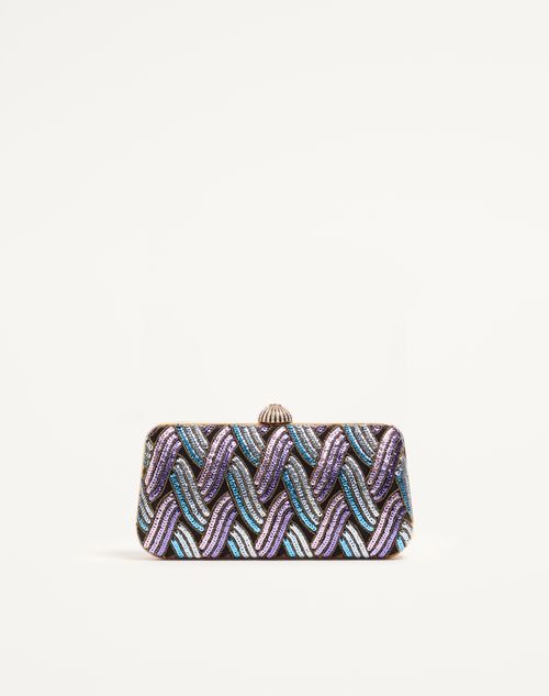 Valentino Garavani - Valentino Garavani Carry Secrets Satin Minaudiere With Geometric Motif Embroidery - Multicolour/crystal - Woman - Clutches