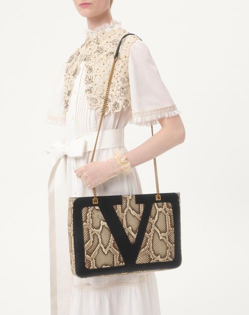 Valentino Garavani - Valentino Garavani Viva Superstar Medium Python Shopping Bag - Cream/black - Woman - Totes