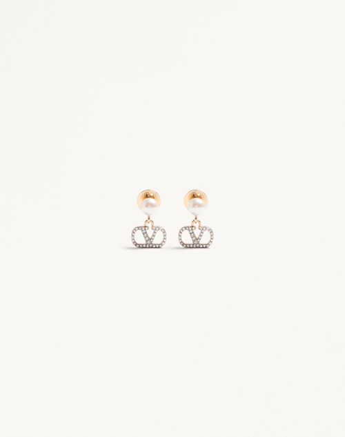 Valentino Garavani Vlogo Signature Earrings In Metal, Pearl And Swarovski Crystals Woman Gold/cream/crystal Onesize
