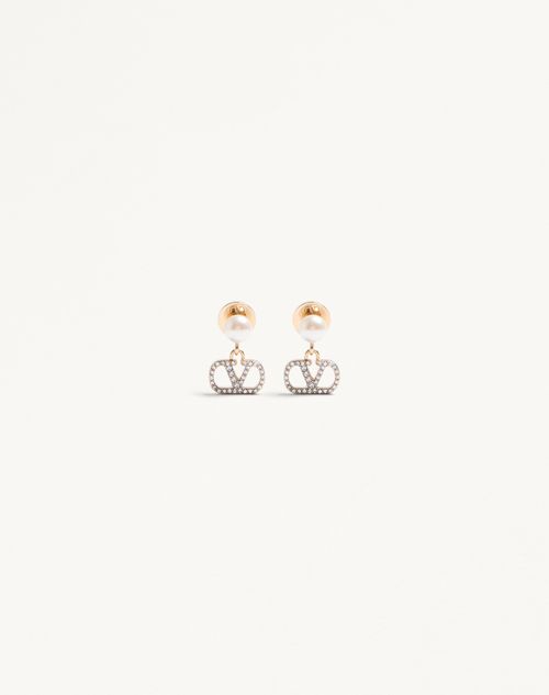 Valentino Garavani Vlogo Signature Earrings In Metal, Pearl And Swarovski® Crystals Woman Gold/cream