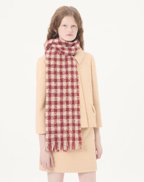 Valentino Garavani - カシミア X ウール X ルレックス ブークレハウンドトゥース スカーフ - レッド/アイボリー - ウィメンズ - ソフトアクセサリー
