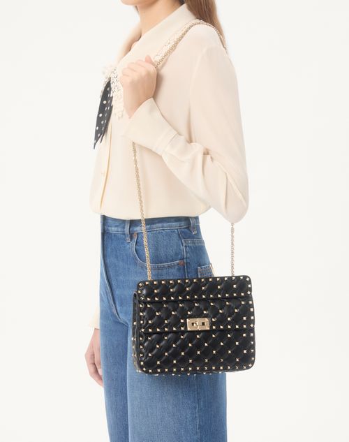 Valentino Garavani - Medium Nappa Rockstud Spike Bag - Black - Woman - Shoulder Bags