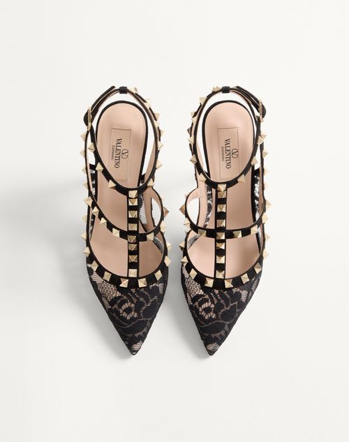 Valentino Garavani - Rockstud Lace Pump With Straps 100mm - Black - Woman - Pumps