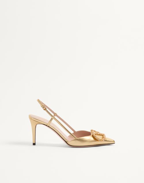 Valentino Garavani - Décolleté Slingback Vlogo Signature In Nappa Laminata 80mm - Antique Brass/crystal - Donna - Décolleté