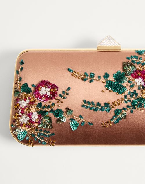 Valentino Garavani - Carry Secrets Minaudiere Aus Satin Mit Blumenstickerei - Champagne/multicolor - Frau - Pochetten