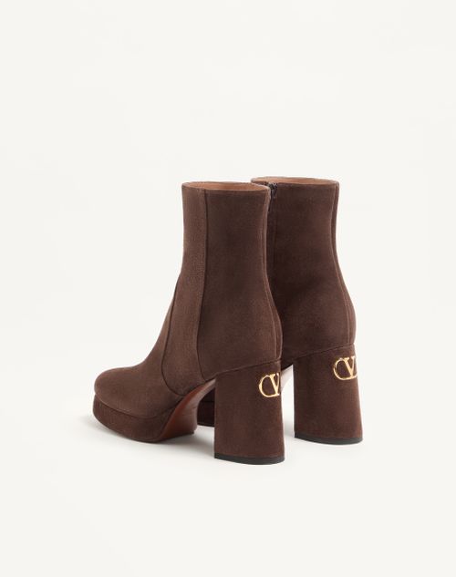 Valentino Garavani - Fawcette Platform Ankle Boot In Split Leather 90mm - Ebony - Woman - Boots And Ankle Boots