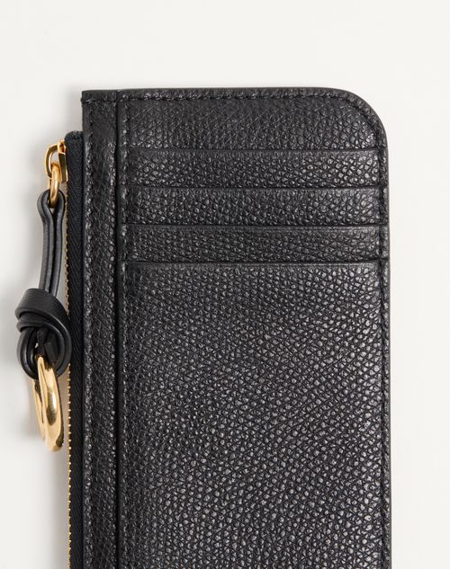 Valentino Garavani - Valentino Garavani Vlogo Signature Zip-around Charm Cardholder In Grainy Calfskin - Black - Woman - Wallets And Small Leather Goods