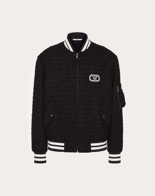 Shop Valentino Lurex Wool Tweed Bomber Jacket With Vlogo Signature Patch In Black