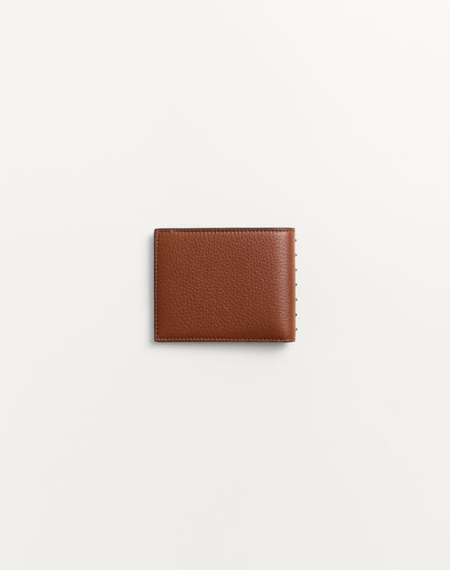 Valentino Garavani - Rockstud Wallet In Grainy Calfskin - Saddle Brown - Man - Wallets And Small Leather Goods
