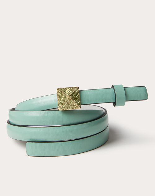 Valentino Garavani - ヴァレンティノ ガラヴァーニ ワンスタッズ シャイニーカーフスキン リバーシブルベルト 12mm - モーニングデュー/オパールグレー - ウィメンズ - ベルト