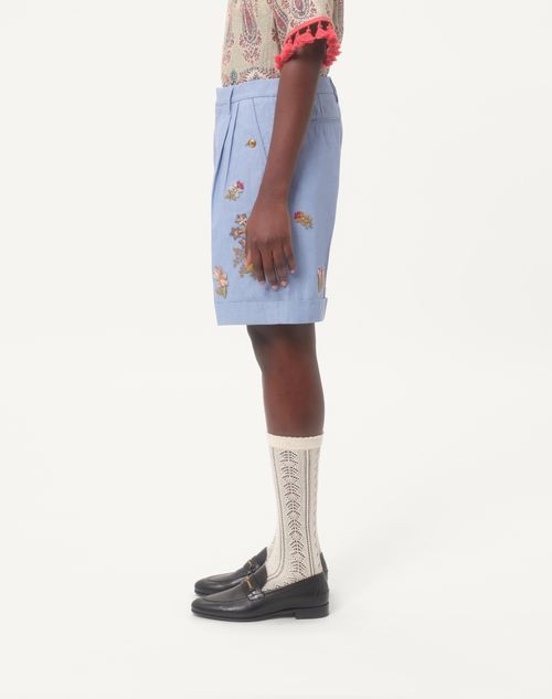 Valentino - Denim Bermuda Shorts With Embroidery - Denim - Man - Denim