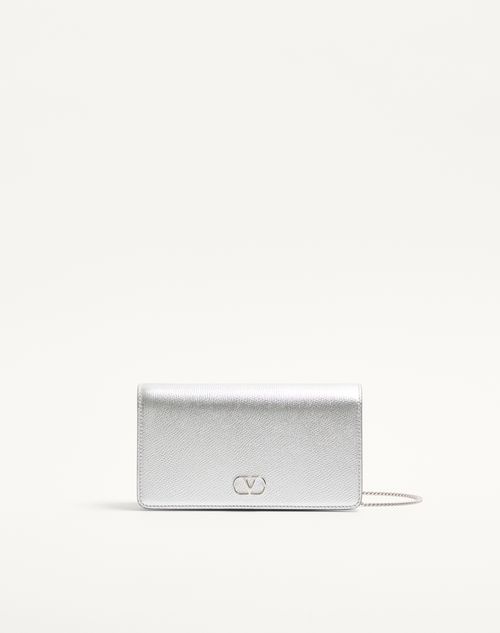 Valentino Garavani - Vlogo Signature Mini Shoulder Bag In Laminated Grainy Calfskin - Silver - Woman - Clutches
