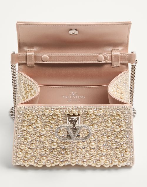 Valentino Garavani - Valentino Garavani Mini Vsling Handbag With Pearls, Rhinestones And Jewel Logo - Cream - Woman - Top Handle Bags