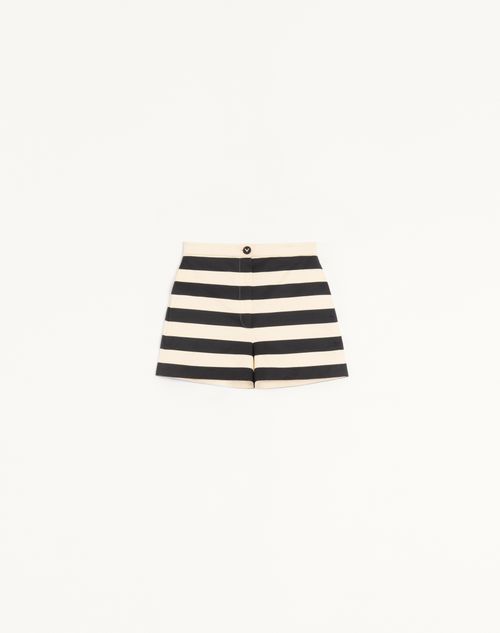 Valentino - Cotton Satin Shorts With Maxi Barré Stripe - Black/vanilla - Woman - Trousers And Shorts