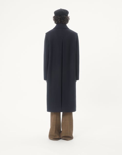 Valentino - Manteau Droit Valentino En Feutre De Laine Avec Vgold Sur Les Poches Latérales - Marine - Homme - Manteaux Et Blazers