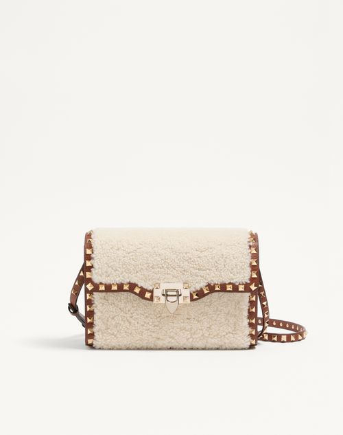 Valentino Garavani - Valentino Garavani Rockstud Small Shearling Shoulder Bag - Natural/saddle Brown - Woman - Shoulder Bags