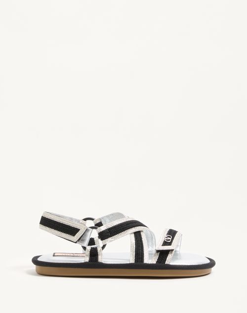 Valentino Lake Powell Crochet Embroidered Sandals In Black/silver