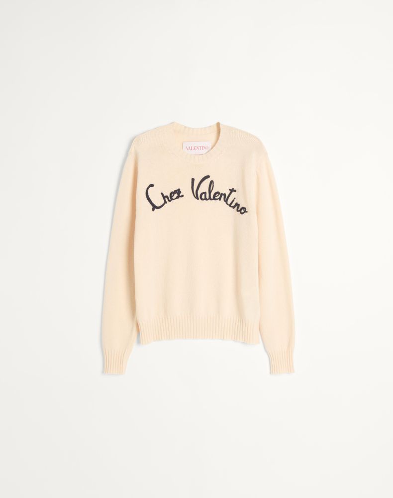 Valentino Men's Butter Wool Crewneck Jumper With Chez Embroidery Man Xs