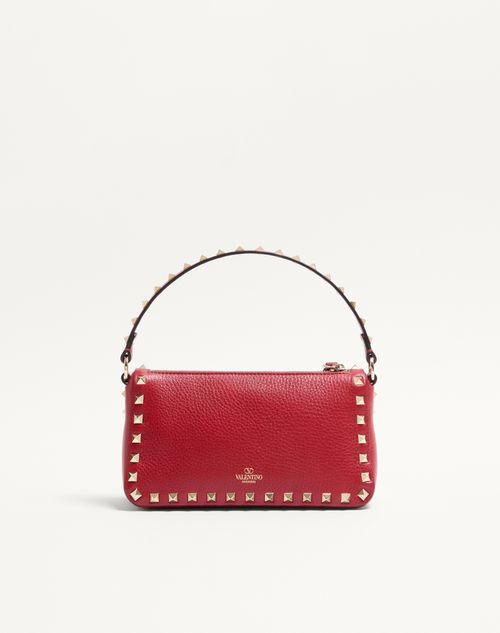 Valentino Garavani - Small Rockstud Grainy Calfskin Crossbody Bag - Rosso Valentino - Woman - Bags