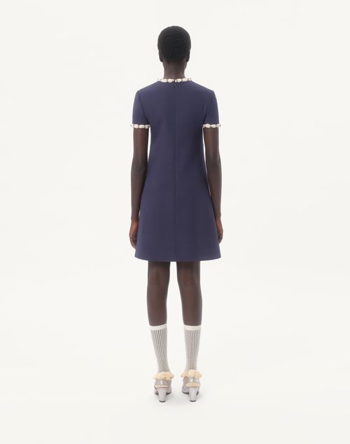Valentino - Embroidered Crepe Couture Short Dress - Indigo/ivory - Woman - Dresses