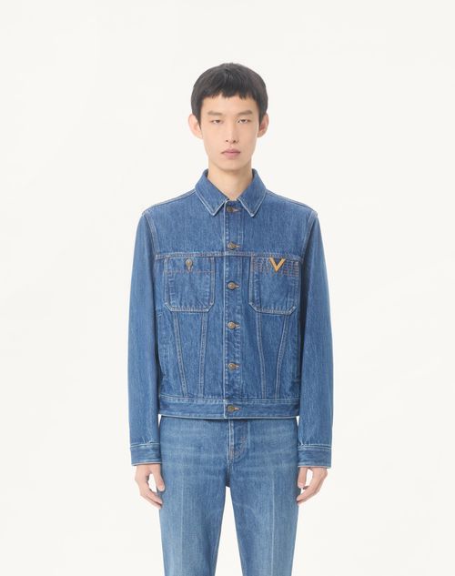 Valentino - Valentino Denim Jacket With Vgold - Blue - Man - Denim