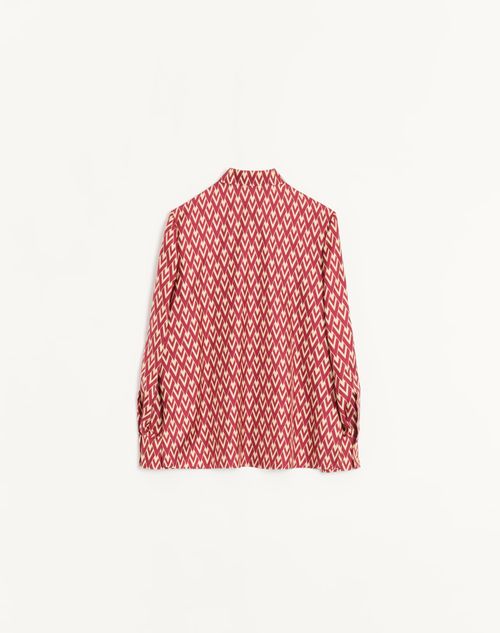 Valentino - Twill Shirt With Toute La V Pattern - Red/cream - Woman - Shirts And Tops
