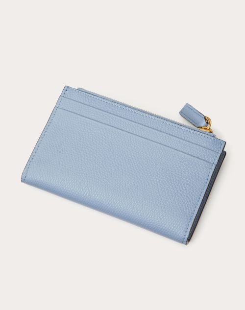Valentino Garavani - Vlogo Signature Grainy Calfskin Cardholder Wth Zipper - Niagara - Woman - Wallets And Small Leather Goods