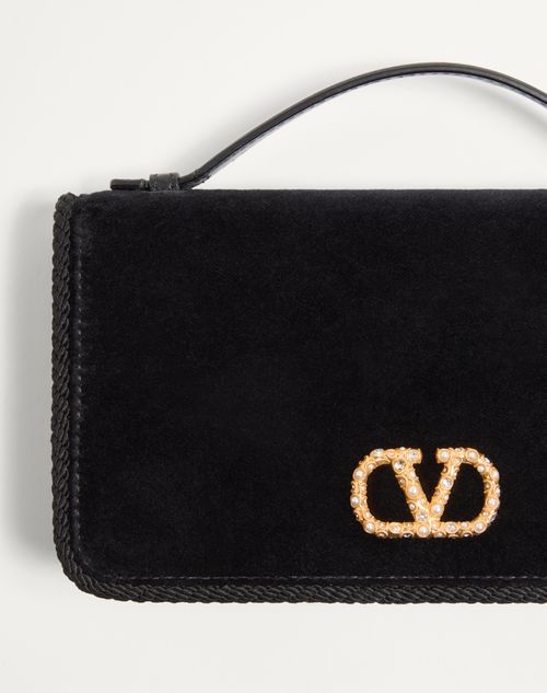 Valentino Garavani - Vlogo Signature Velvet Chain Wallet With Jewel Logo - Black - Woman - Wallets And Small Leather Goods