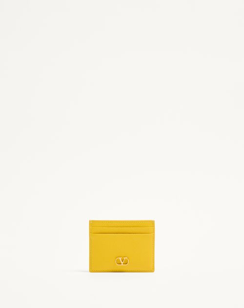 Valentino Vlogo Signature Leather Card Holder In Yellow