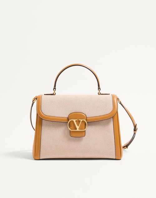 Valentino Large Canvas 9 To 5 Top-handle Bag In Natural/tobacco