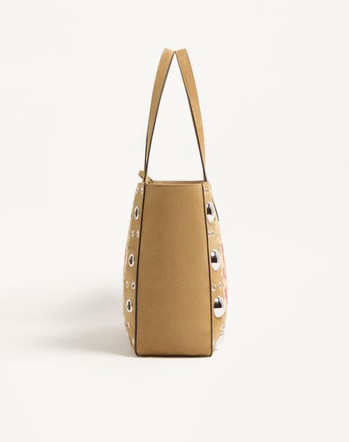 Valentino Garavani - Valentino Garavani Nellcôte Medium Shopping Bag In Jacquard Fabric - Havana Beige/multicolor - Man - Totes