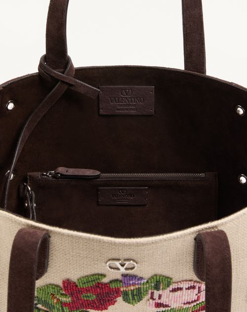 Valentino Garavani - Borsa Media Shopping Valentino Garavani Nellcôte Ricamata - Ebano/multicolor - Donna - Borse Shopping