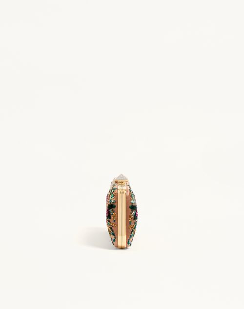 Valentino Garavani - Carry Secrets Minaudiere Aus Satin Mit Blumenstickerei - Champagne/multicolor - Frau - Pochetten
