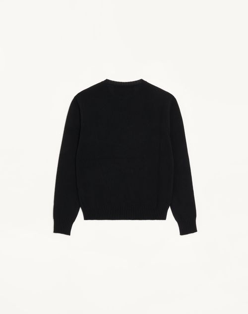 Valentino - Valentino Wool Jumper With Chez Valentino & Panther Embroidery - Black - Man - Knitwear