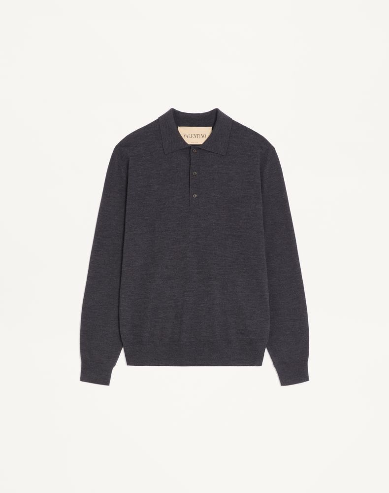 Valentino Men's Dark Grey Wool Polo With Vlogo Embroidery Man Xxl
