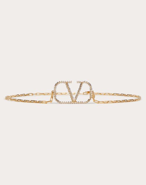 Shop Valentino Garavani Vlogo Signature Chain Belt Woman Gold/crystal L