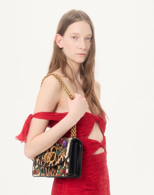 Valentino Garavani - Valentino Garavani Vain Shoulder Bag In Embroidered Pony-effect Kidskin Leather - Multicolour - Woman - Shoulder Bags
