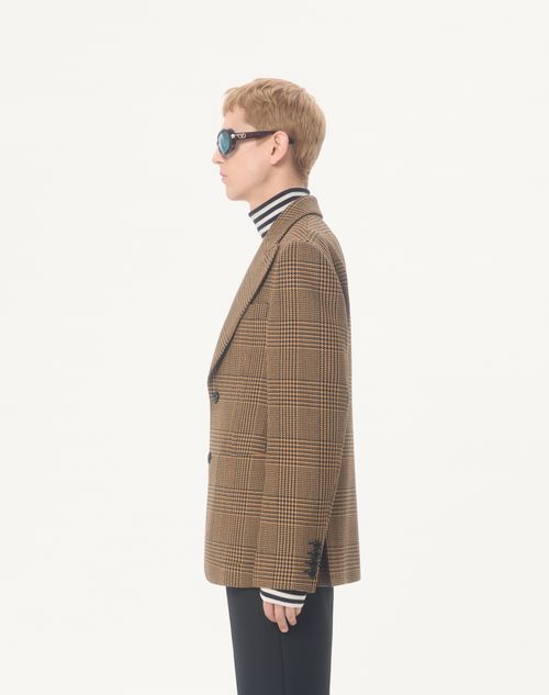 Valentino - Veste Droite Valentino En Laine À Carreaux Glen - Camel/noir - Homme - Manteaux Et Blazers