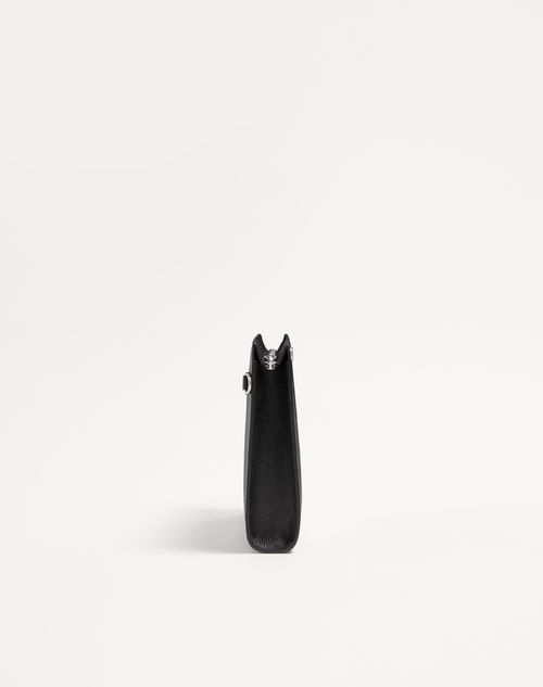 Valentino Garavani - Valentino Garavani Vlogo Signature Grainy Calfskin Pouch - Black - Man - Clutches And Pouches