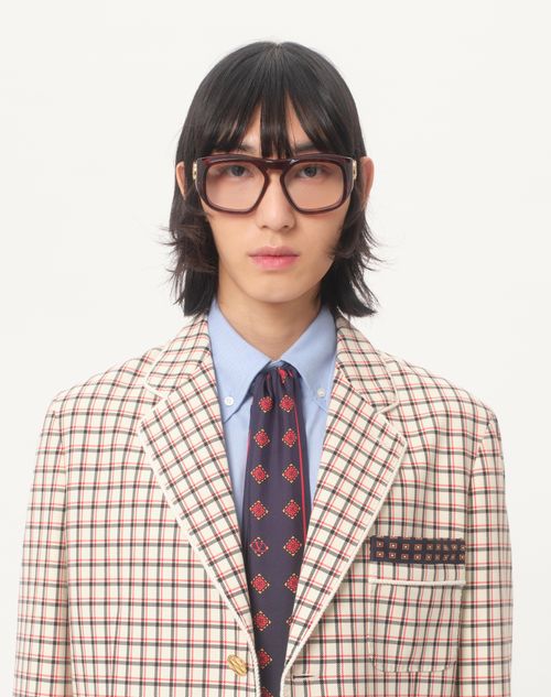 Valentino - Single-breasted Cotton Jacket With Check Pattern And Printed Edges - Yellow/black/red - Man - Coats And Blazers