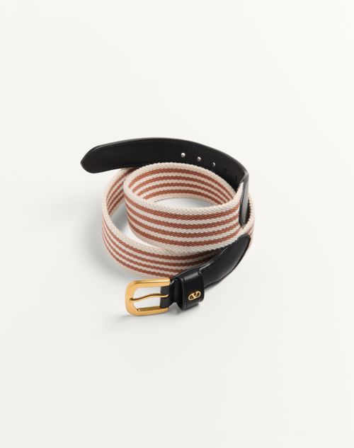 Valentino Garavani - Vlogo Signature Belt In Ribbon And Calfskin 35 Mm - White/testa Di Moro/black - Man - Belts