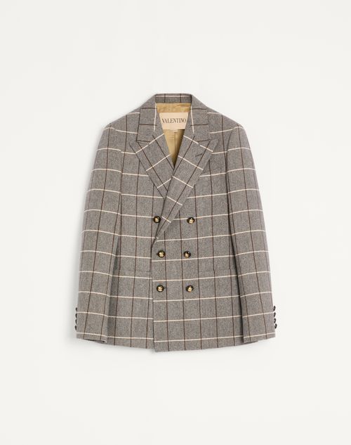 Valentino - Valentino Double-breasted Wool Jacket With Check Pattern - Grey - Man - Coats And Blazers