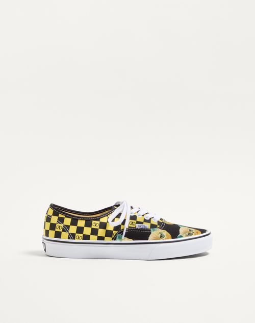 Valentino Garavani - Valentino Garavani And Vans Low-top Fabric Trainer With Vlogo Checkerboard Print And Le Chat De La Maison Print - Black/lemon - Man - Sneakers